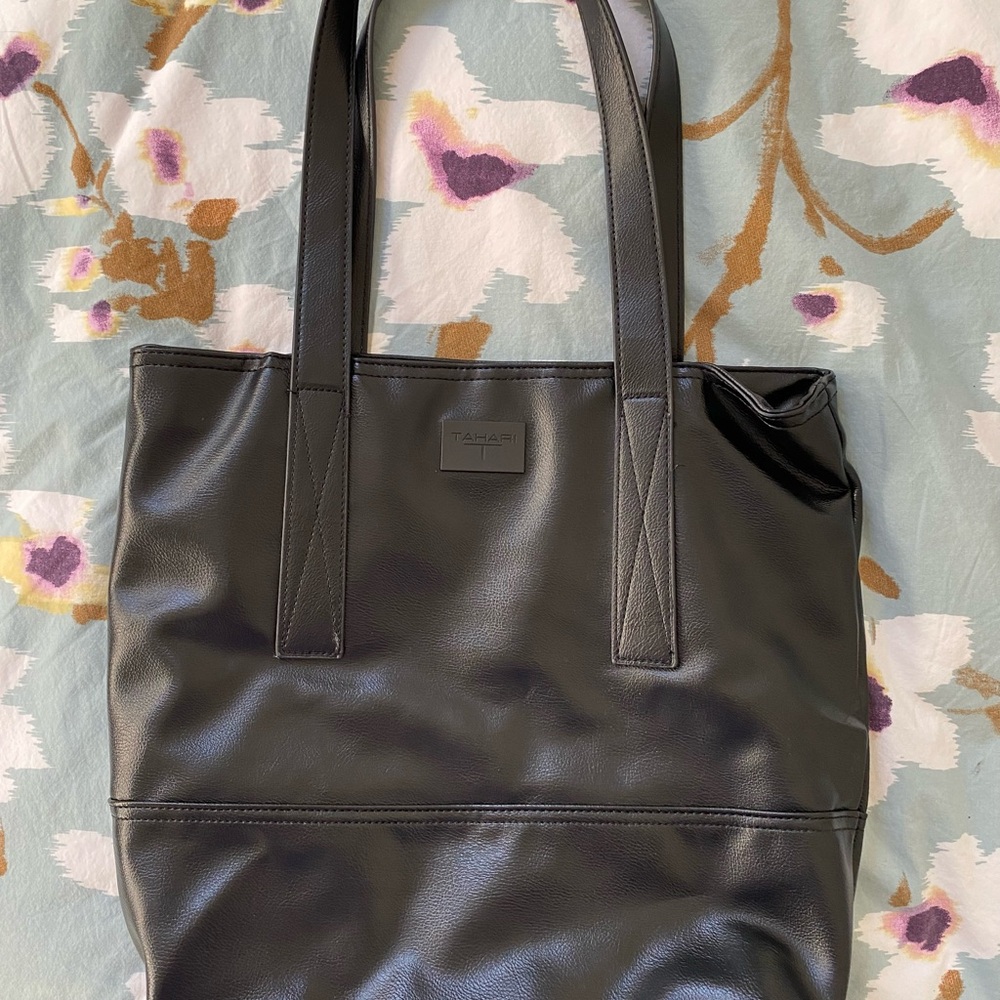 T Tahari Black Leather Tote Bag